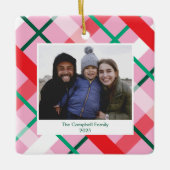 Rood Groen Roze Geruite Kerst Foto Ornament (Voorkant)