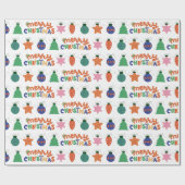 Rood Groen Roze Handgetekende Stijl in Kerstmis Cadeaupapier (Vlak)