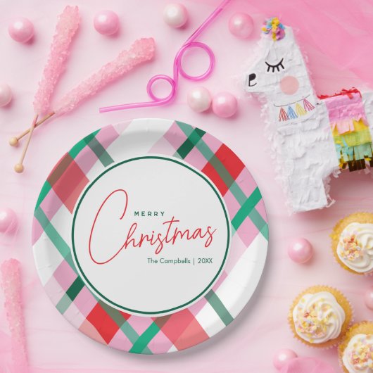 Rood Groen Roze Kerst Plaid Papier Bord (Feest)
