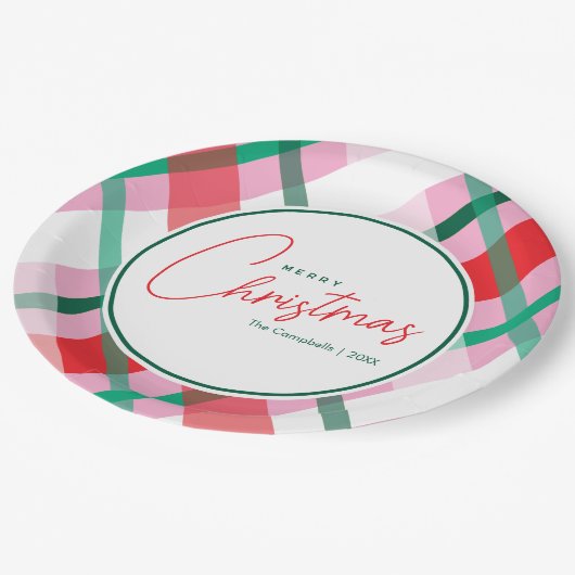 Rood Groen Roze Kerst Plaid Papier Bord (Gekanteld)