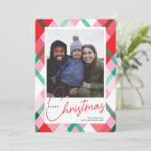 Rood Groen Roze Kerstmis Geplaagd Fotokaart Feestdagenkaart (Staand voorkant)