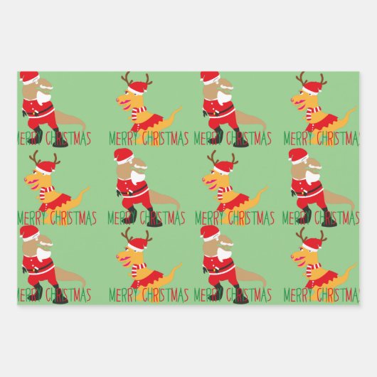 rood groen santa claus rendier dinosaurussen karak inpakpapier vel (Voorkant)