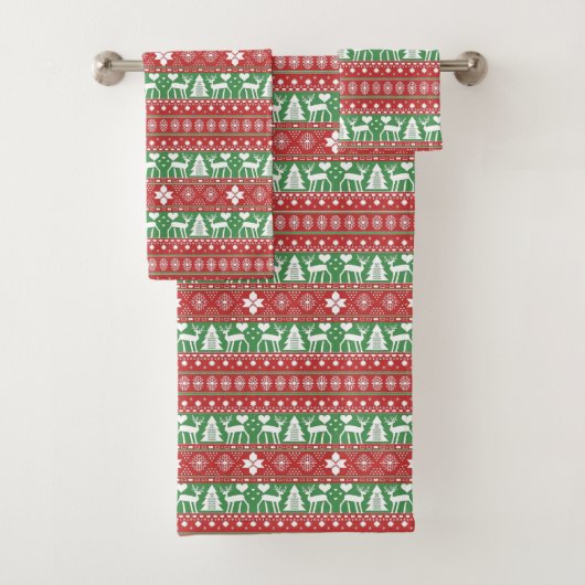 Rood & Groen Scandinavische feestelijke kerst Bad Handdoek (Insitu)