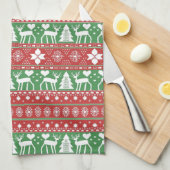 Rood & Groen Scandinavische Winter Kerstmis Theedoek (Quarter Fold)