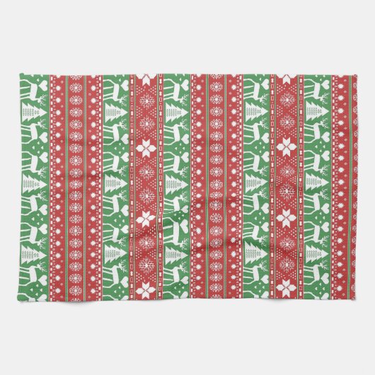 Rood & Groen Scandinavische Winter Kerstmis Theedoek (Horizontaal)