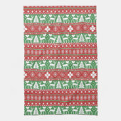 Rood & Groen Scandinavische Winter Kerstmis Theedoek (Verticaal)