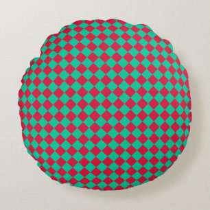 Rood Groen Schacherdiamantpatroon Rond Kussen