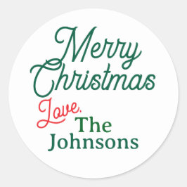 Rood Groen Script Aangepaste naam Vrolijk Kerstwit Ronde Sticker