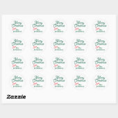 Rood Groen Script Aangepaste naam Vrolijk Kerstwit Ronde Sticker (Vel)