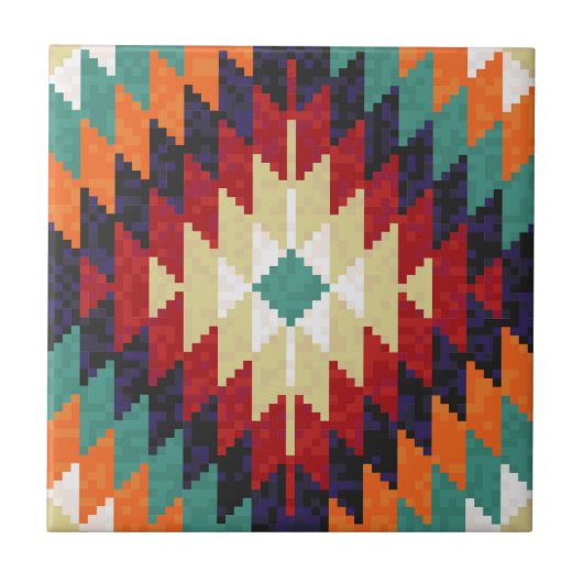 Rood Groen Sinaasappel Geel Zwart Wit Oosters Kili Tegeltje (Voorkant)