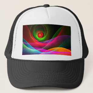 Rood Groen Sinaasappel Modern Abstract Kunstpatroo Trucker Pet