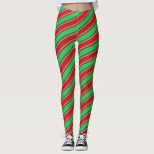 Rood groen snoepje diagonaal strepe kerst leggings