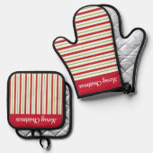 Rood Groen Strepen Ontwerp Ovenwant & Pannenlap Set (Voorkant / Achterkant)