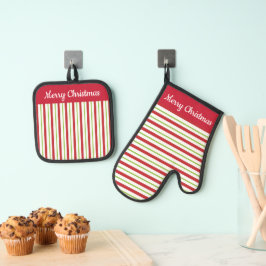 Rood Groen Strepen Ontwerp Ovenwant & Pannenlap Set