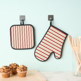 Rood Groen Strepen Ontwerp Ovenwant & Pannenlap Set