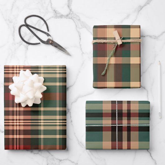 ROOD GROEN TAN WINTERVAKANTIE PLAID PATROON INPAKPAPIER VEL (Voorkant)