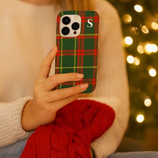 Rood groen tartan geruit met monogram  Case-Mate iPhone case