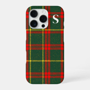 Rood groen tartan geruit met monogram  iPhone 16 pro hoesje