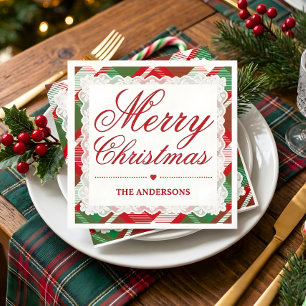 Rood groen tartan kant kerstfeest servet