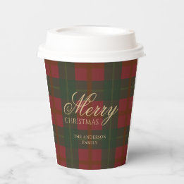 Rood groen tartan kerstfeest servies papieren bekers