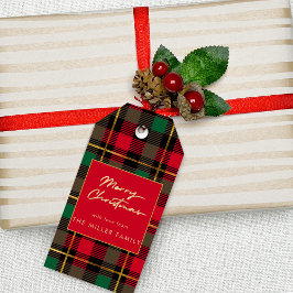 Rood Groen Tartan Plaid Minimaal Elegant Cadeaulabel