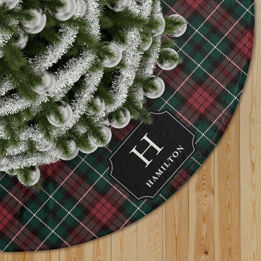 Rood & Groen Tartan Plakken Monogram & Familienaam Kerstboom Rok