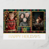 Rood & Groen Tartan Schotse ruit Happy Holidays Fo Folie Feestdagenkaart (Voorkant)