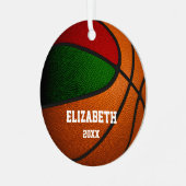 rood groen team kleuren jongens basketbal metalen ornament (Voorkant links)