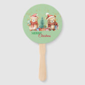 Rood Groen Teddybeer Santa Vrolijk Kerstfeest Handwaaier (Voorkant)