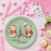 Rood Groen Teddybeer Santa Vrolijk Kerstfeest Papieren Bordje (Feest)