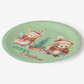 Rood Groen Teddybeer Santa Vrolijk Kerstfeest Papieren Bordje (Gekanteld)