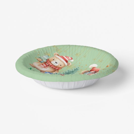 Rood Groen Teddybeer Santa Vrolijk Kerstfeest Papieren Kommen (Gebogen)