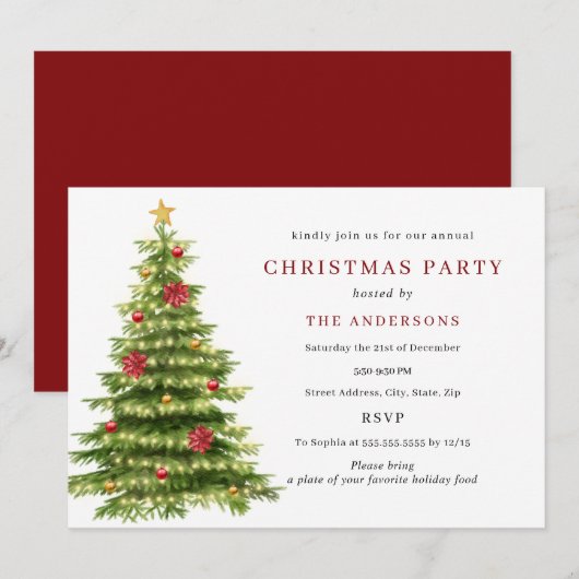 Rood Groen Traditionele Boom Lichten Kerstfeest Kaart (Voorkant / Achterkant)