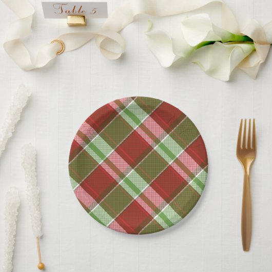 Rood Groen Traditionele Geplakte Kerstvakantie Papieren Bordje (Huwelijk)