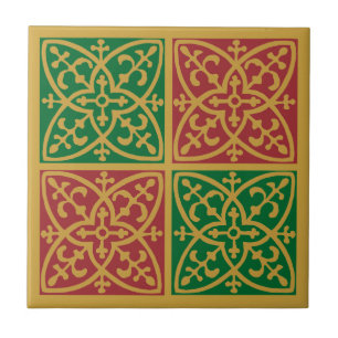 Rood Groen Vakantie Fleur de Lis Pattern Tegel Tegeltje