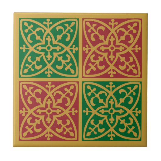 Rood Groen Vakantie Fleur de Lis Pattern Tegel Tegeltje (Voorkant)