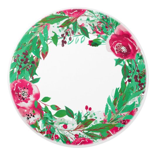 Rood Groen Vakantie Kerst Bloemen Winter Keramische Knop (Voorkant)