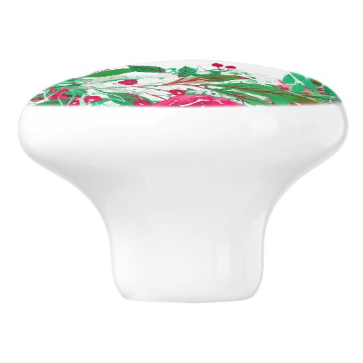 Rood Groen Vakantie Kerst Bloemen Winter Keramische Knop (Zijkant)