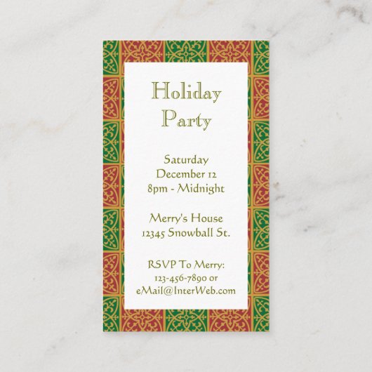 Rood Groen Vakantie Patroon Uitnodiging Visitekaar Informatiekaartje (Achterkant)