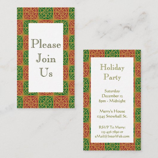 Rood Groen Vakantie Patroon Uitnodiging Visitekaar Informatiekaartje (Voorkant / Achterkant)
