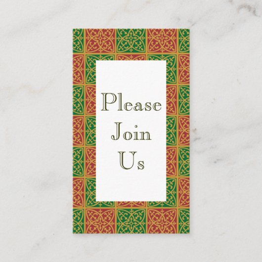 Rood Groen Vakantie Patroon Uitnodiging Visitekaar Informatiekaartje (Voorkant)