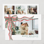 Rood Groen Vakantie Plaid Bow Foto Kerst Kaart (Voorkant / Achterkant)