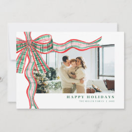 Rood Groen Vakantie Plaid Bow Foto Kerst Kaart