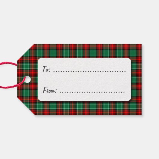 Rood Groen Vakantie Plaid Custom Gift Label Cadeaulabel (Achterkant Horizontaal)