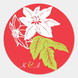 Rood & Groen Vakantie Poinsettias Huwelijk Ronde Sticker