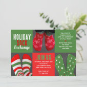 Rood & Groen Vakantie Sock Exchange Party Uitnodig Kaart (Staand voorkant)