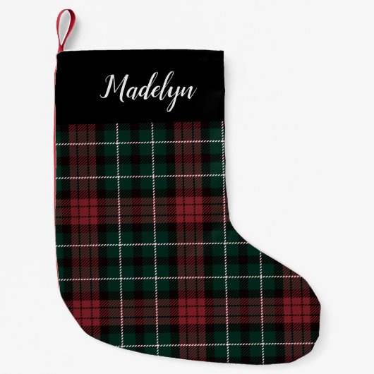 Rood & Groen Vakantie Tartan Gepersonaliseerd Kleine Kerstsok (Voorkant)