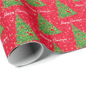 Rood groen vederblad met rode kerstboom cadeaupapier (Rol Hoek)