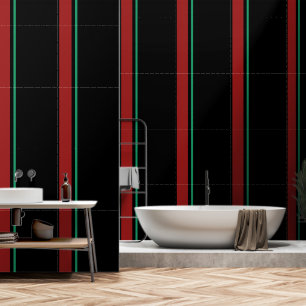 Rood + Groen Verticale Streep Zwart Behang