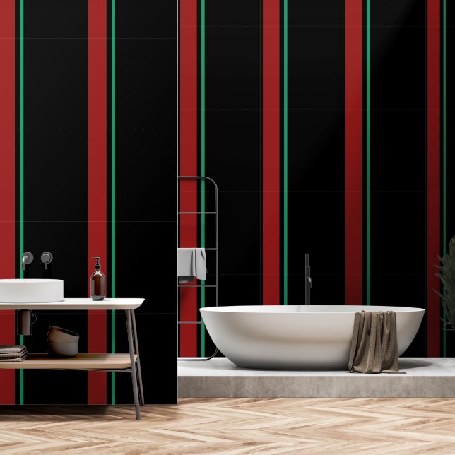 Rood + Groen Verticale Streep Zwart Behang (Badkamer)